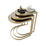 Camello Zigon Sehpa üç parçalı iç içe, yarım yuvarlak bronz ayna tablalar, altın rengi metal C ayaklar