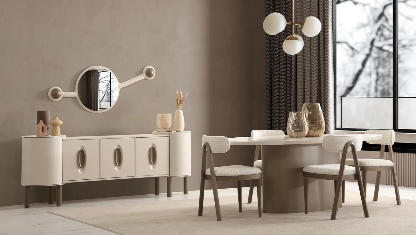 Maserati Krem Yemek Odası Takımı - Resim 2